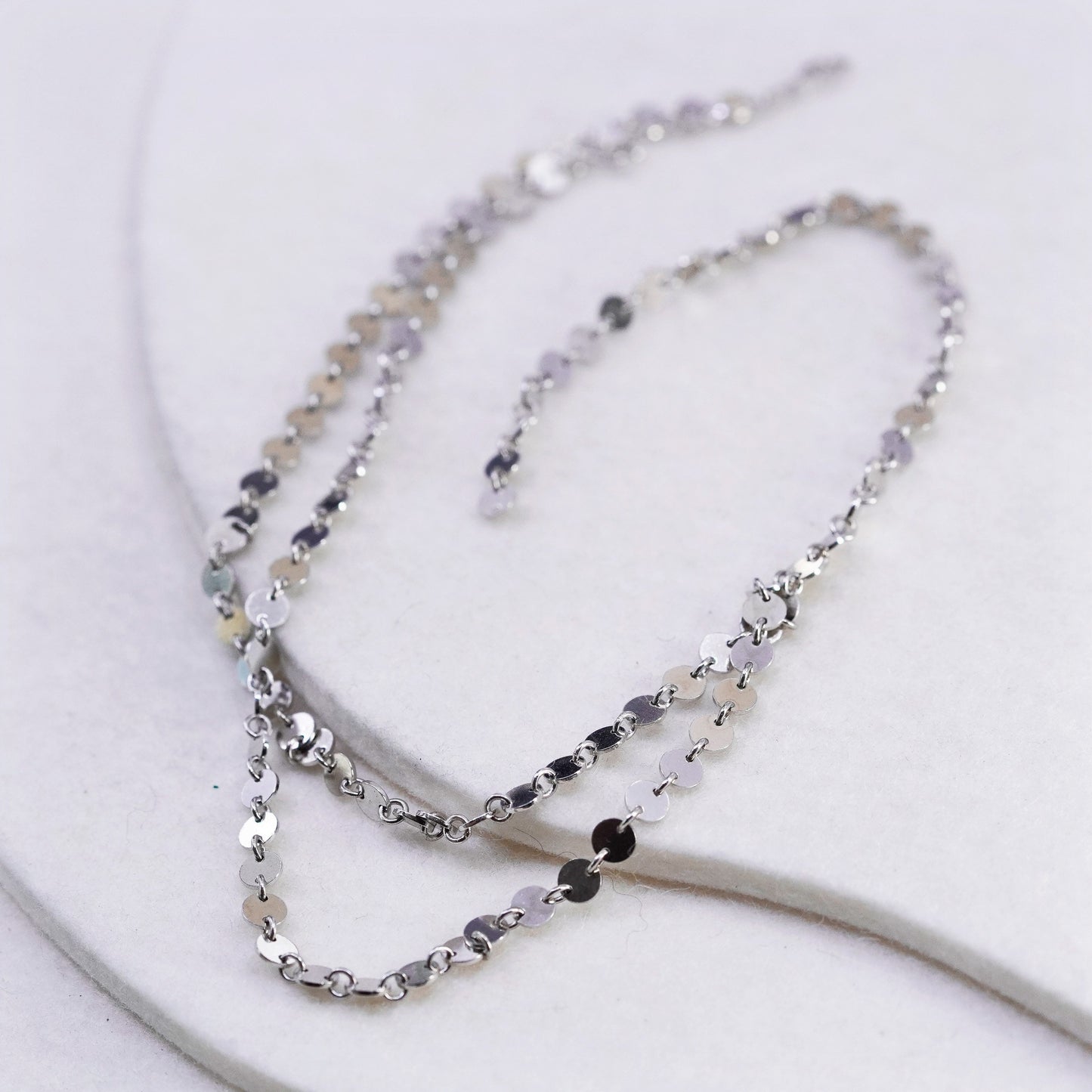16+2”, vintage Sterling 925 silver handmade choker collar disc chain necklace