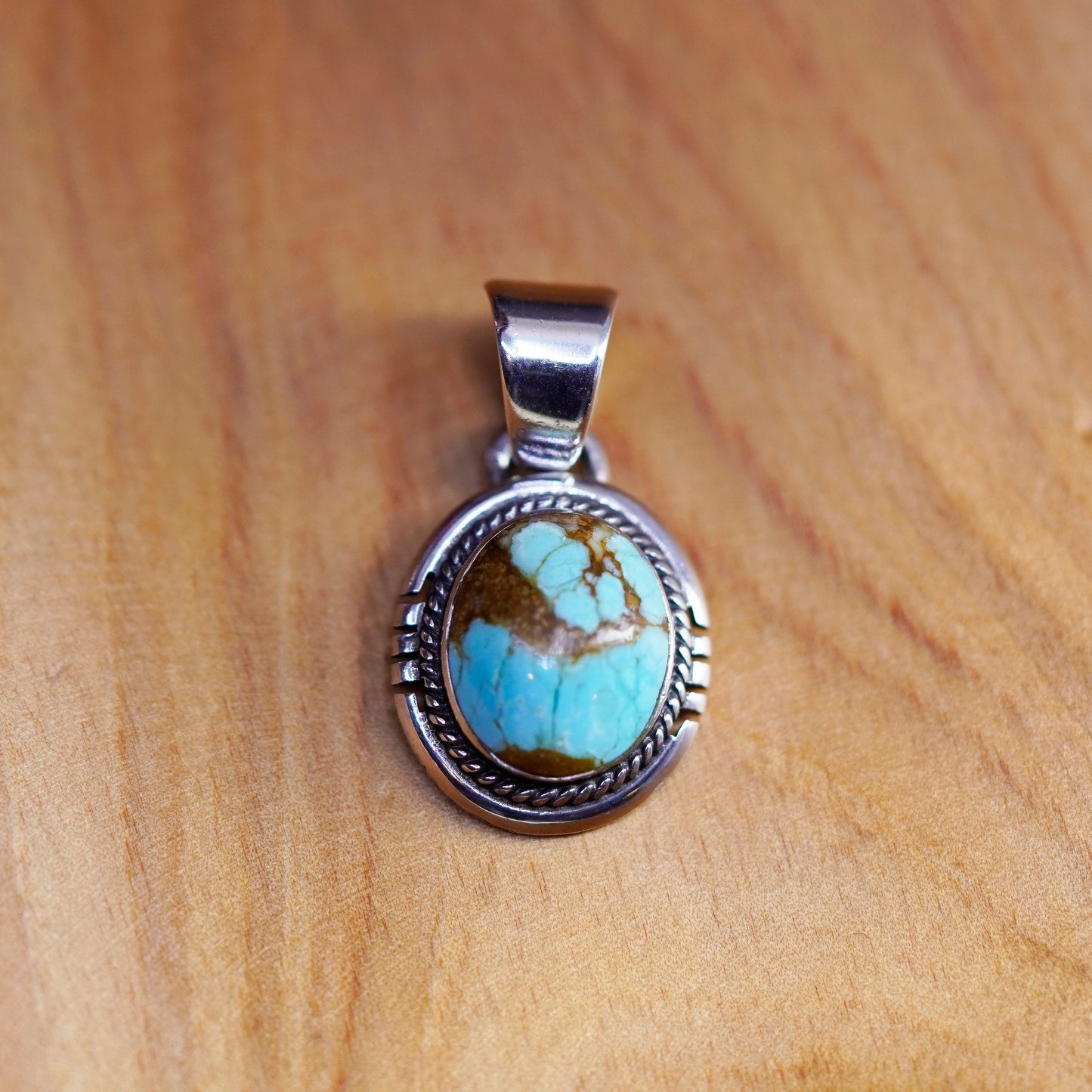 Vintage Benny Pinto Sterling silver pendant with oval cripple creek turquoise