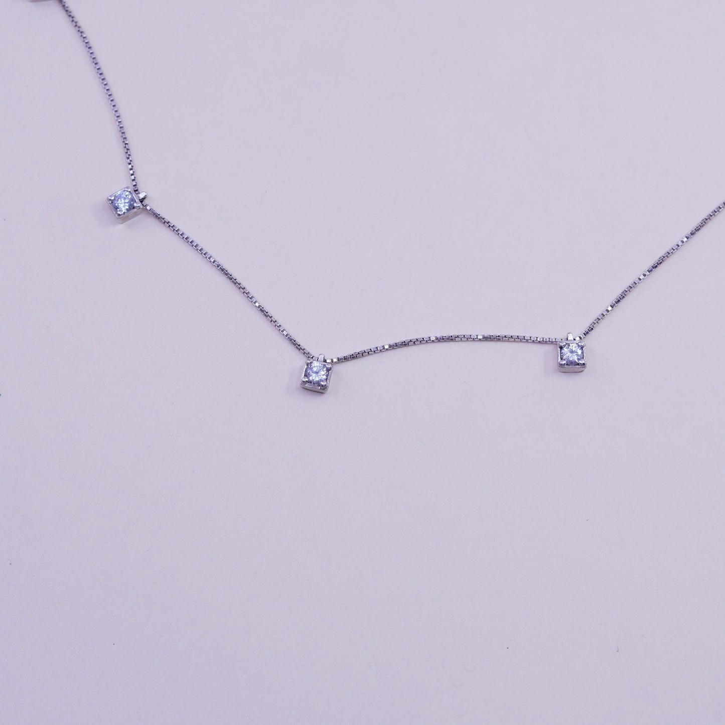 16+2”, vintage sterling silver box chain necklace with cz