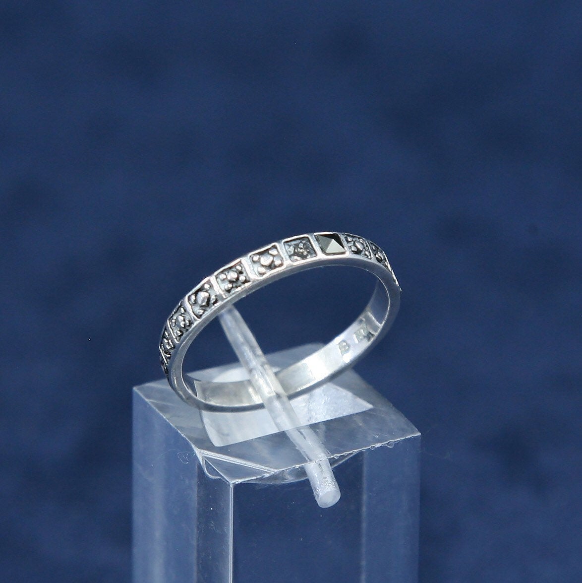 sz 8.25, vtg Sterling silver handmade ring, 925 band w/ marcasite