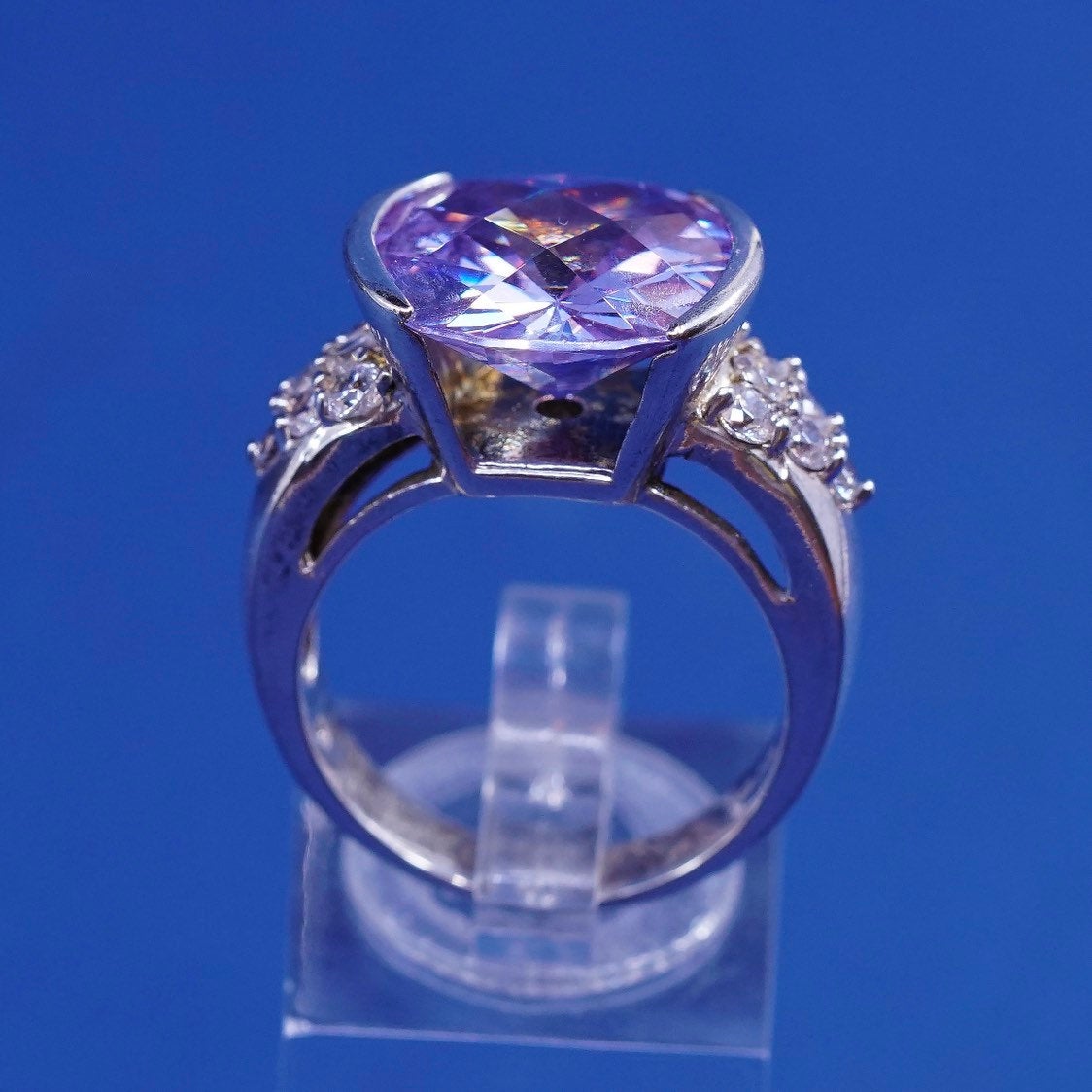 sz 8.75, vtg Sterling silver handmade ring, 925 w/ amethyst ring