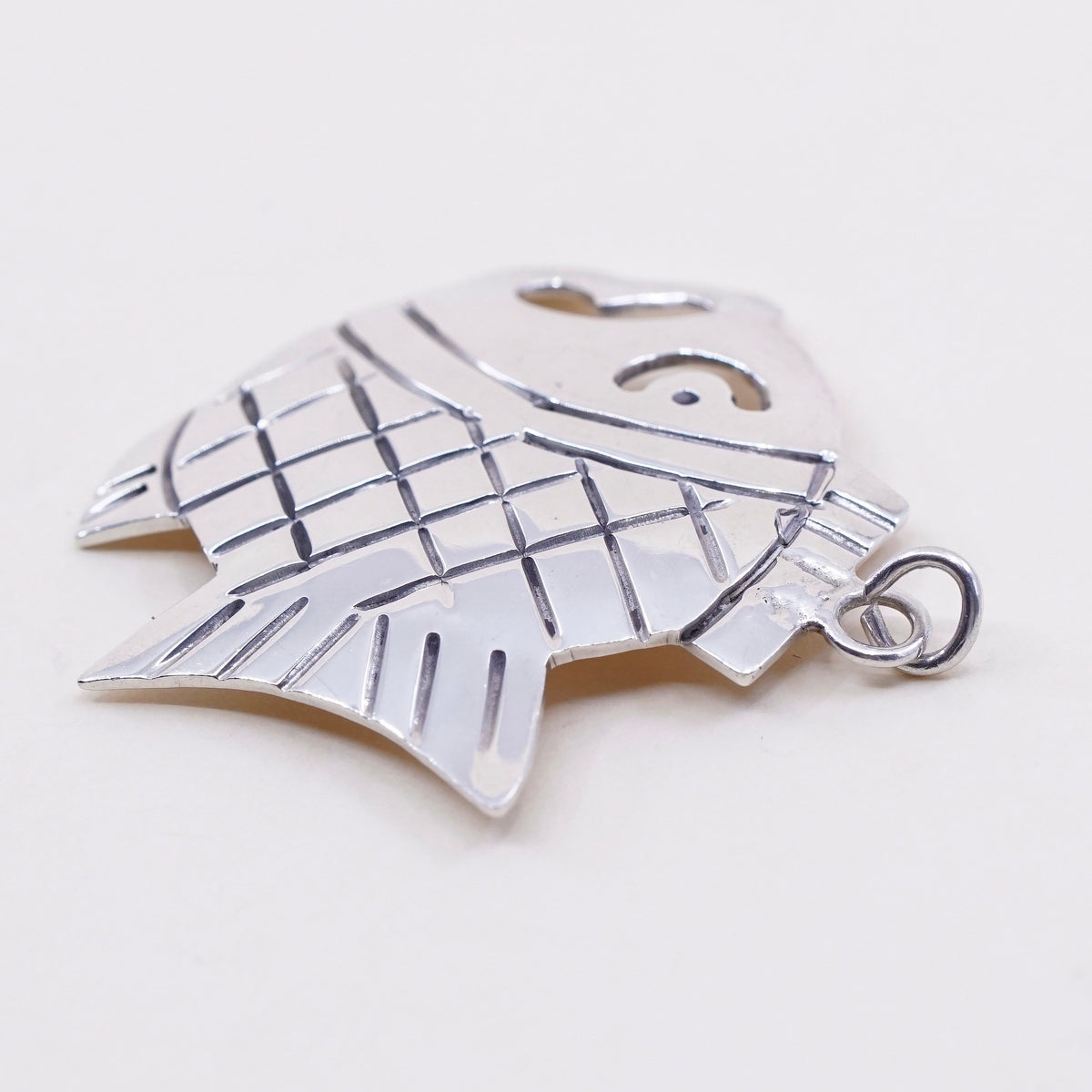 Vintage sterling silver handmade pendant, 925 fish charm