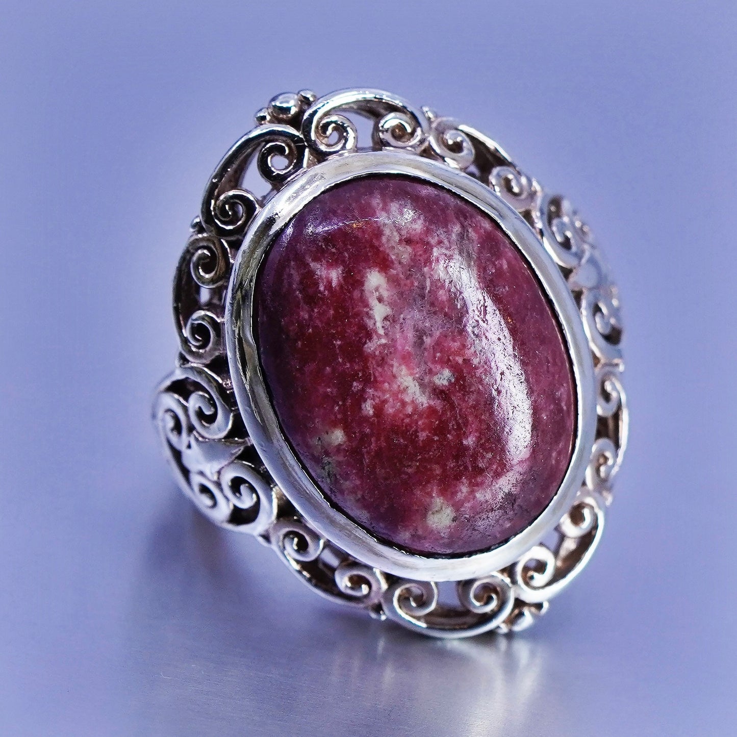 Size 7.25, vtg vermeil gold over Sterling 925 silver filigree ring red jasper