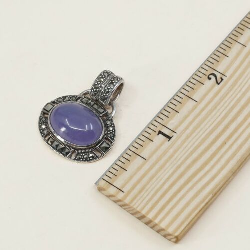 Vtg Sterling 925 Silver Handmade Pendant w/ marcasite N Purple Jade