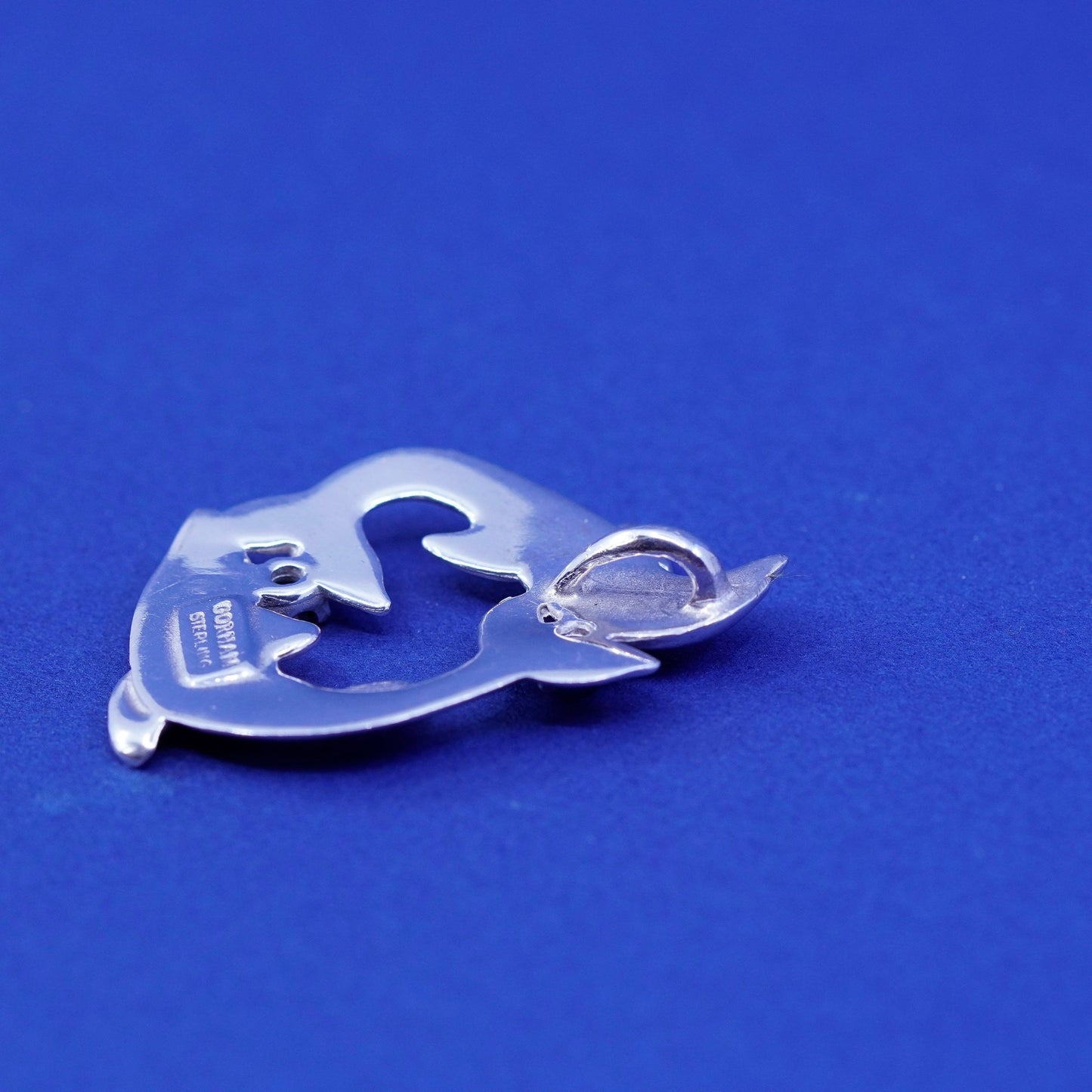 Vintage 1985 Gorham Herald handmade sterling 925 silver dolphins with sapphire