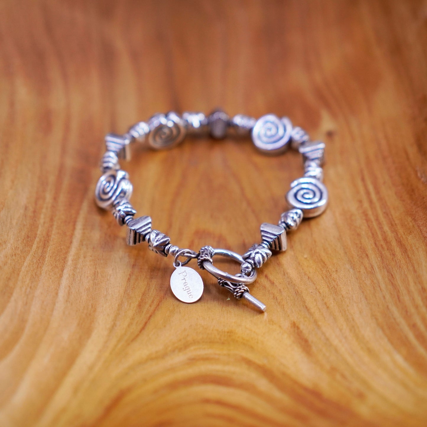 7”, vintage Sterling silver handmade bracelet, 925 swirly nugget chain