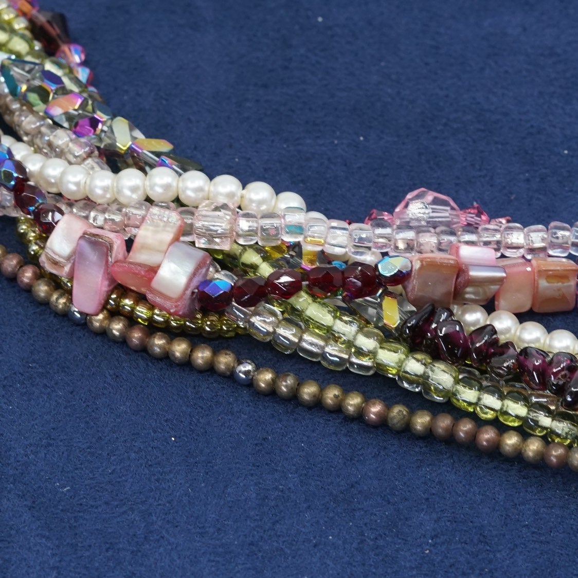 7.25”, vtg sterling silver handmade bracelet, 925 w/ colorful crystal beads
