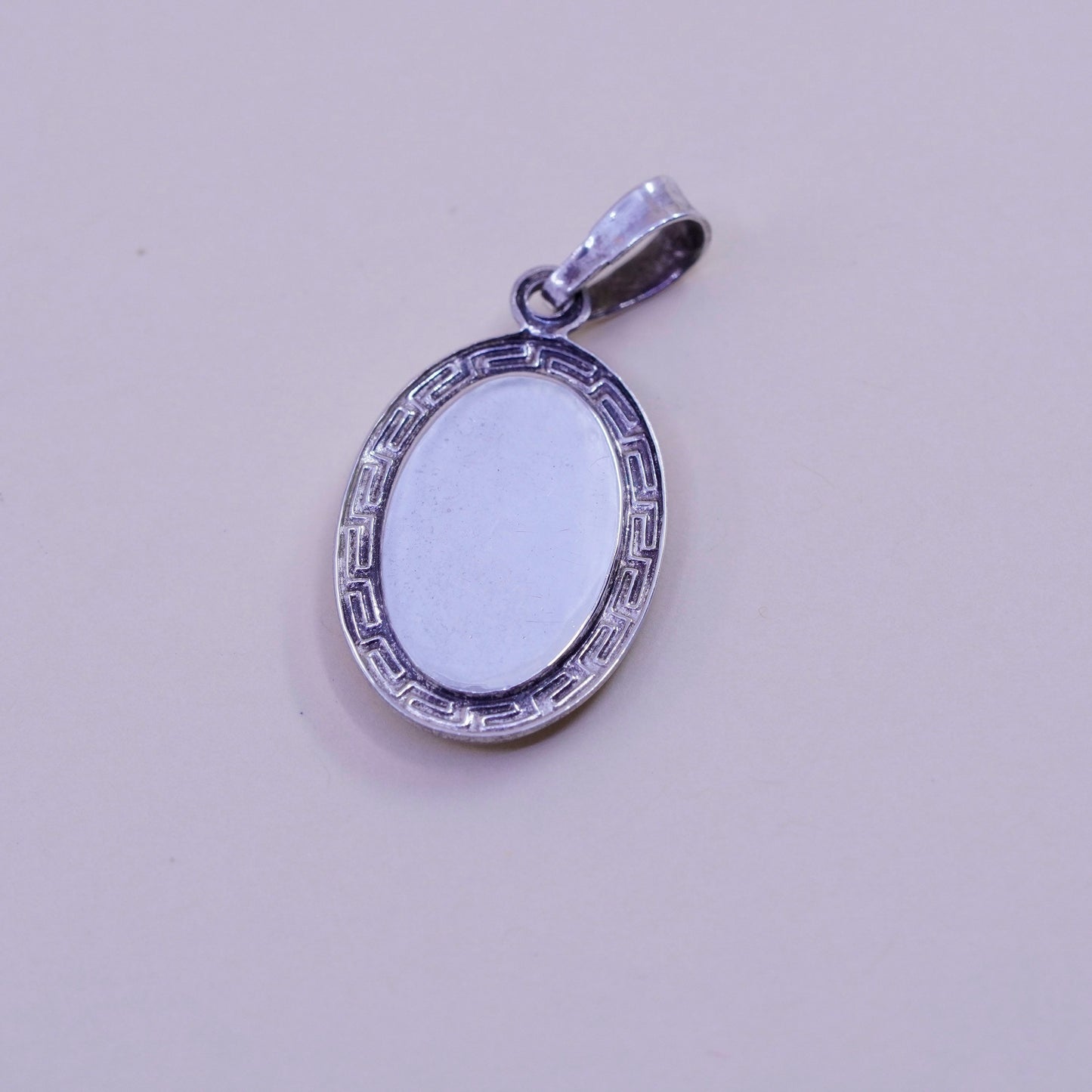 Vintage Sterling 925 silver handmade angel pendant with Greek key around