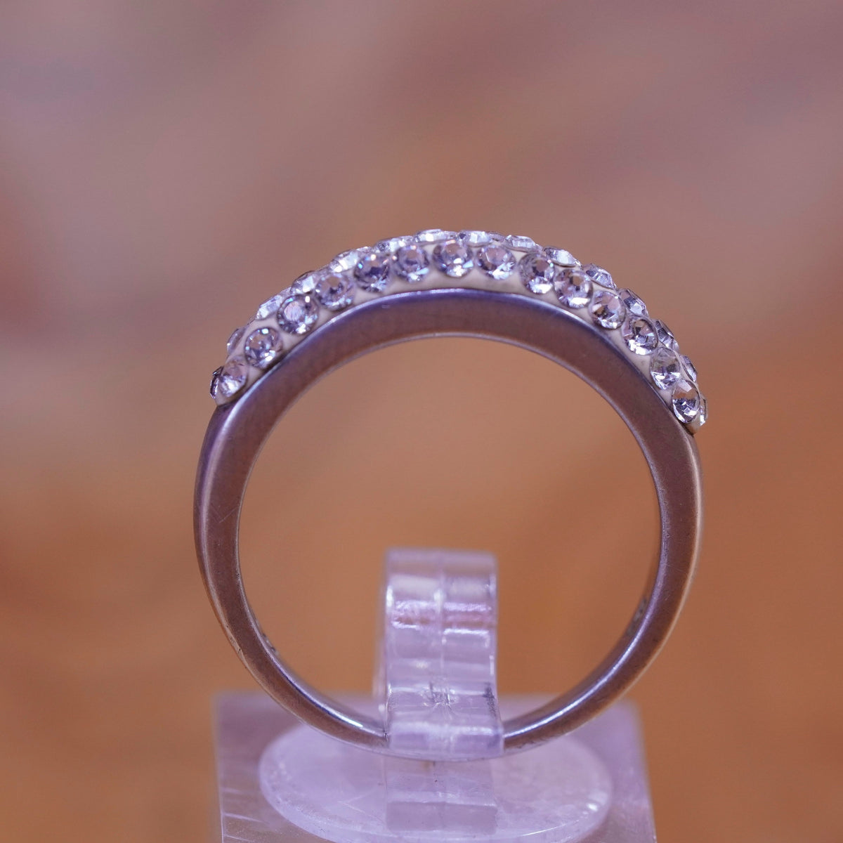 Size 8, vintage Sterling silver handmade ring, modern 925 band with cluster cz