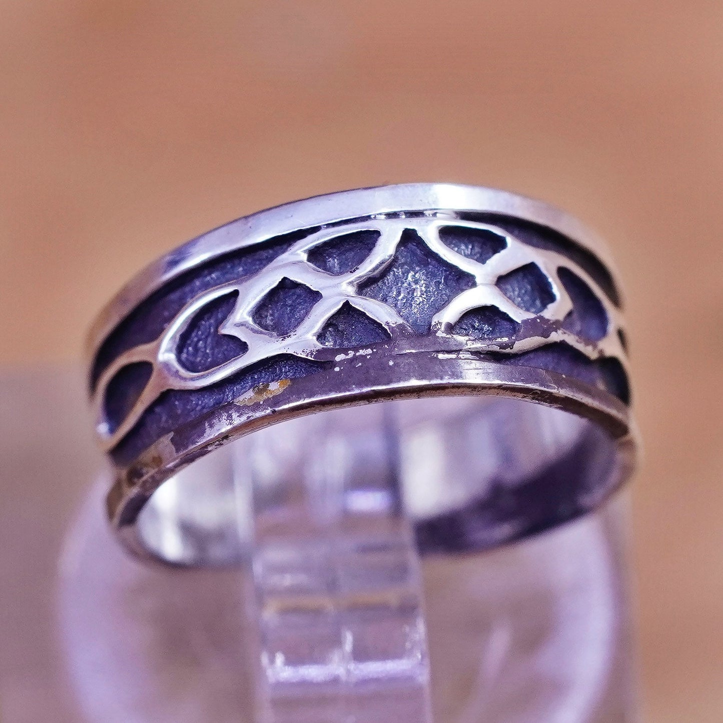 Size 2.25, vintage Sterling silver handmade ring, 925 textured band, open end