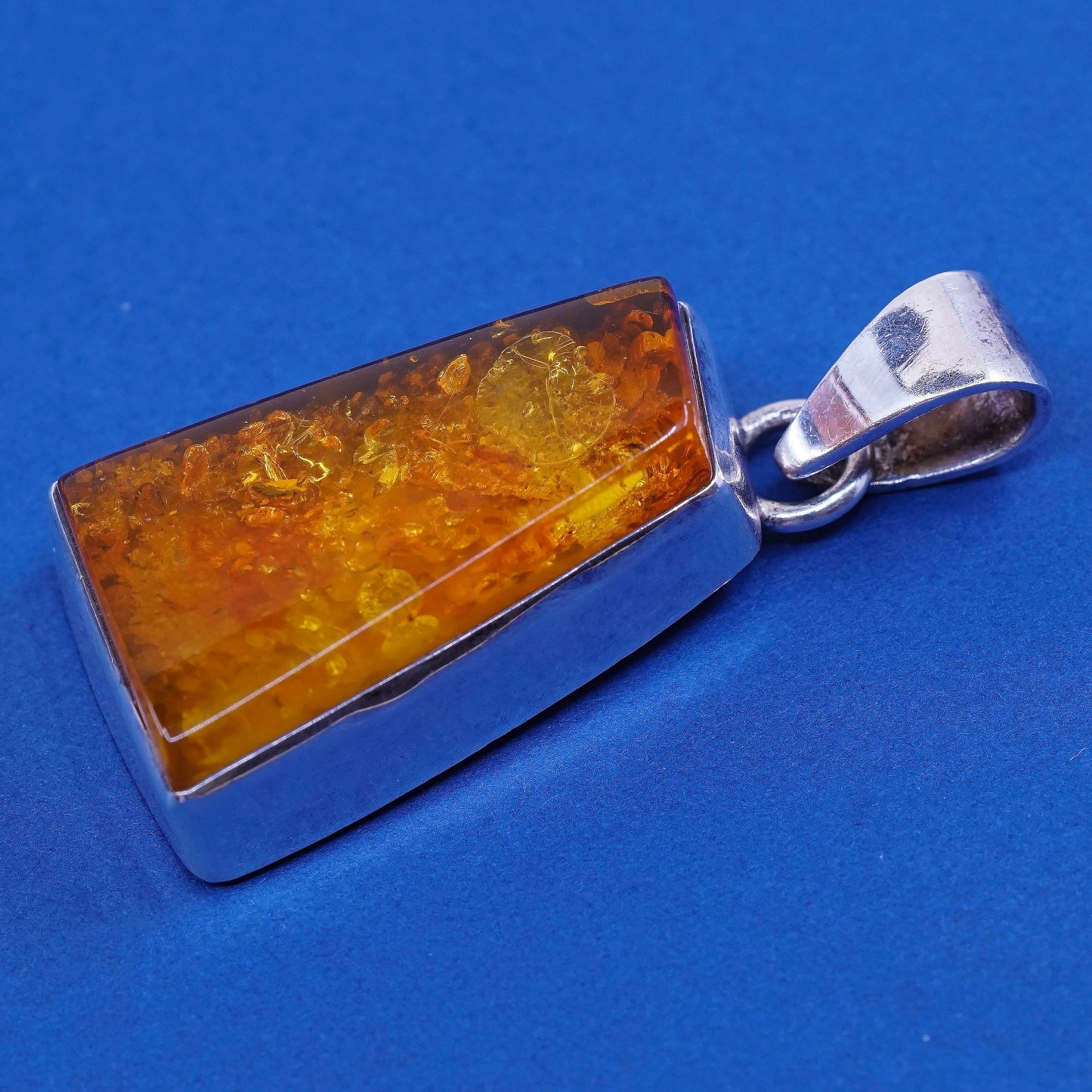 Vintage Sterling silver handmade pendant, 925 with amber center N cable