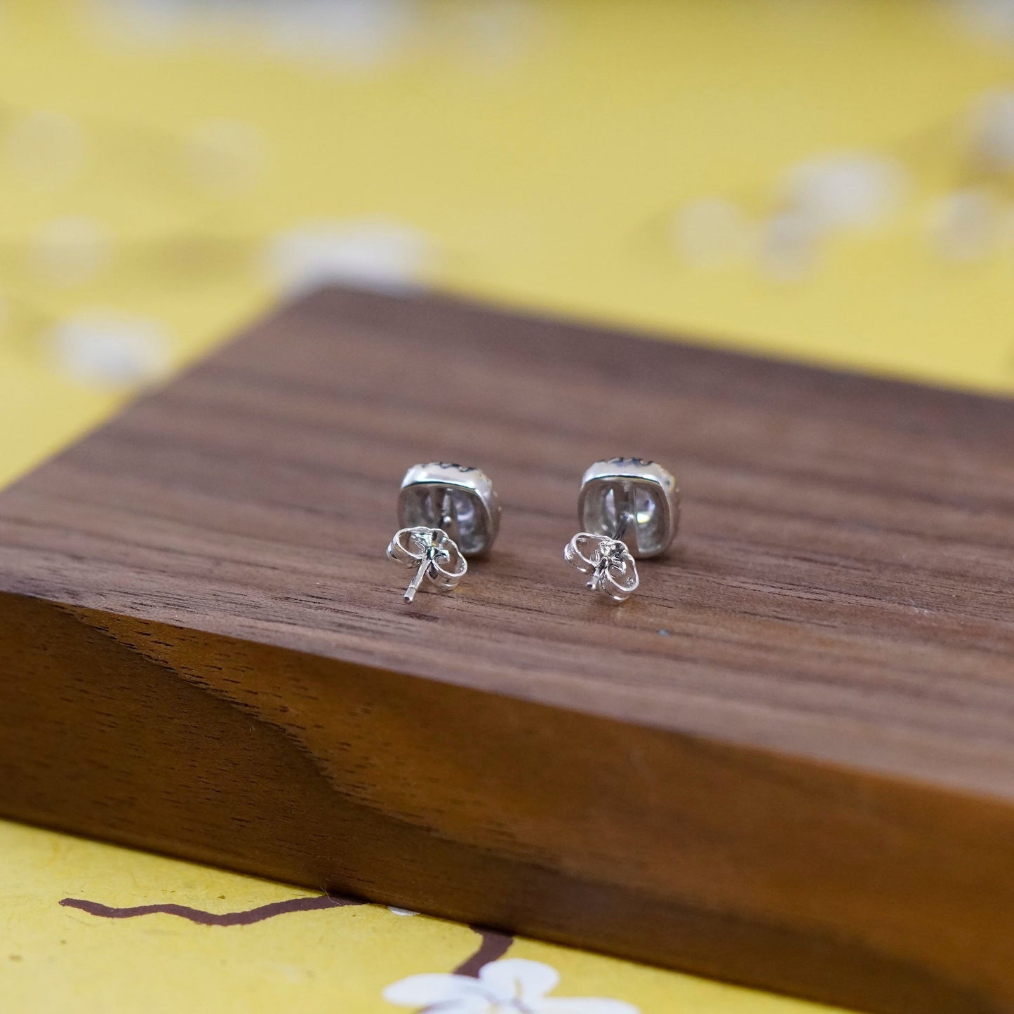 Vintage modern Sterling 925 silver studs, earrings with cz around