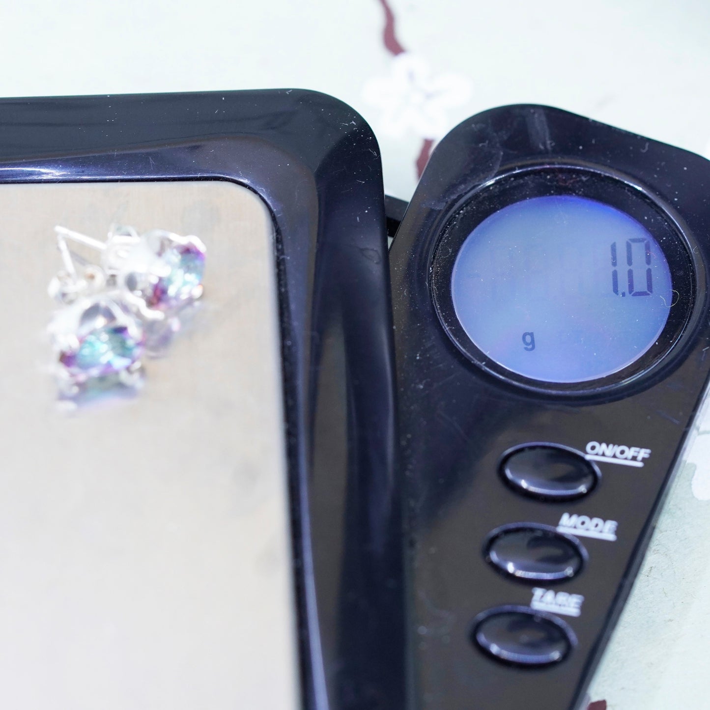Vintage sterling silver genuine rainbow quartz studs, minimalist earrings