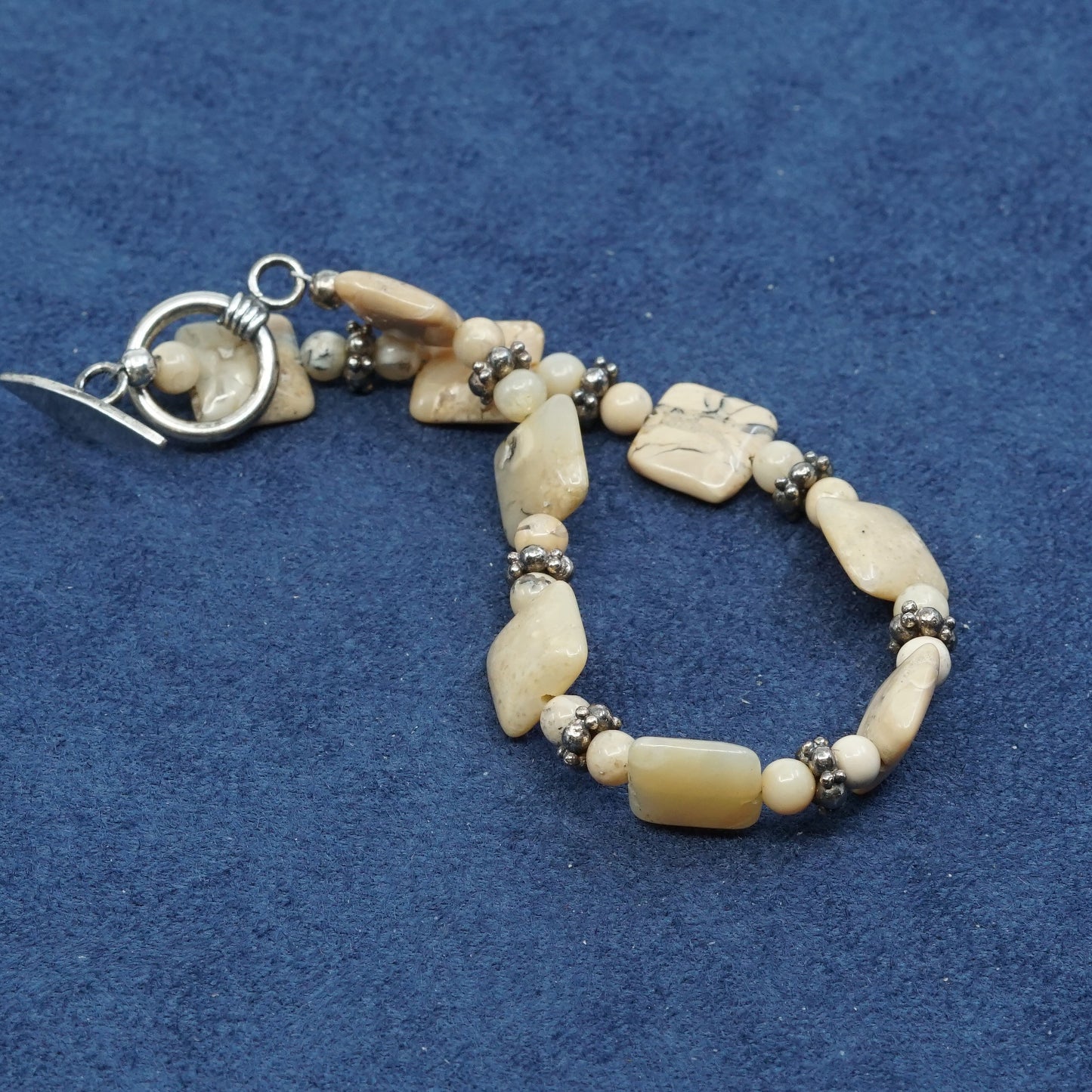 7", Sterling silver handmade heads bracelet, 925 w/ jasper beads