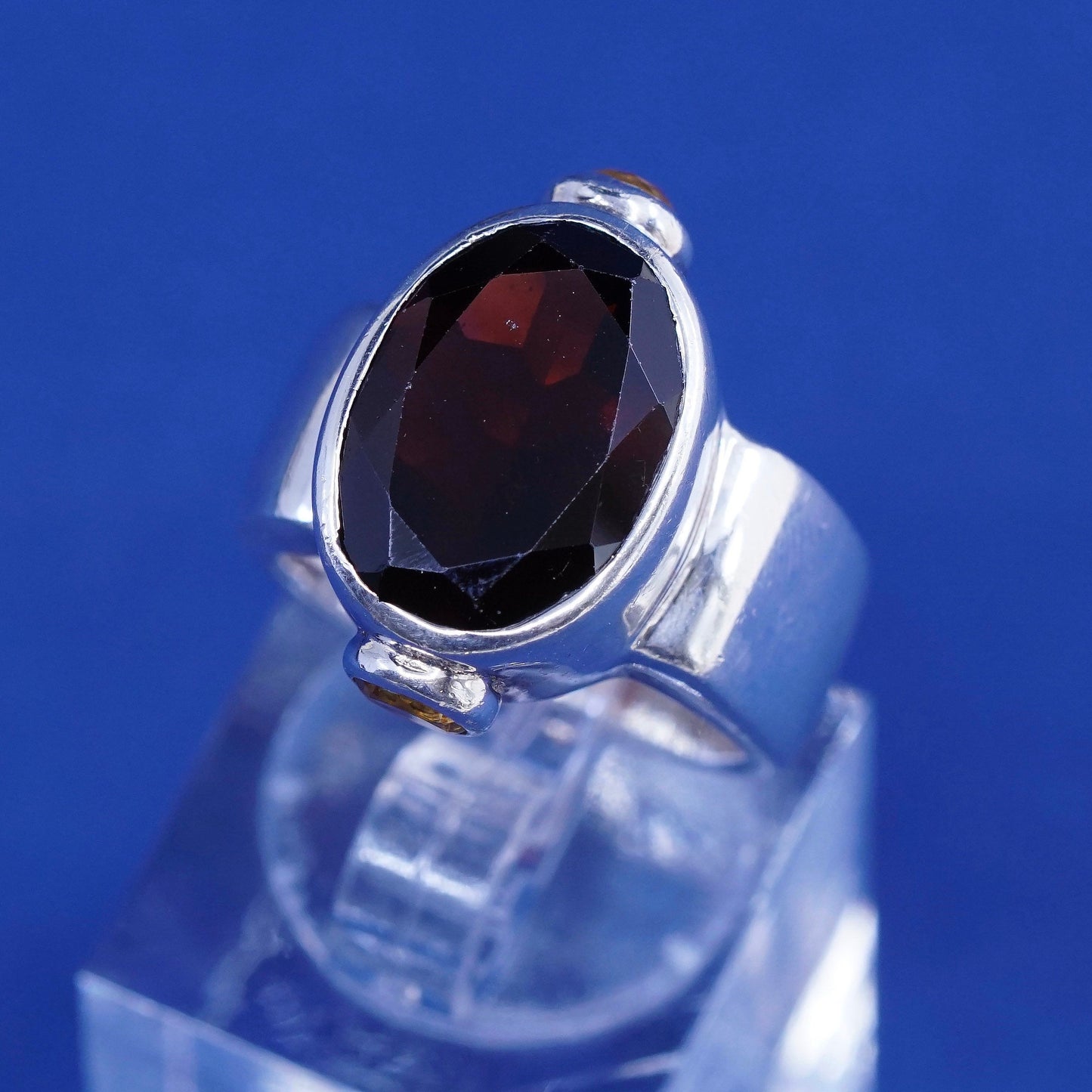Size 5, vintage Sterling silver handmade ring, 925 with Ruby N citrine