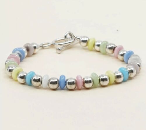6.75”, Vtg Mexico Sterling 925 Silver Handmade Bead Bracelet, Tiger’s Eye beads