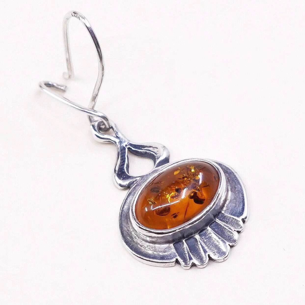 Sterling 925 silver handmade earrings w/ amber inlay, silver tested