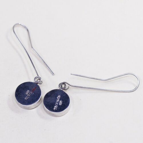 Signed TEGO & Co Sterling Silver Red Lucite Round Modernist Long Hook Earrings