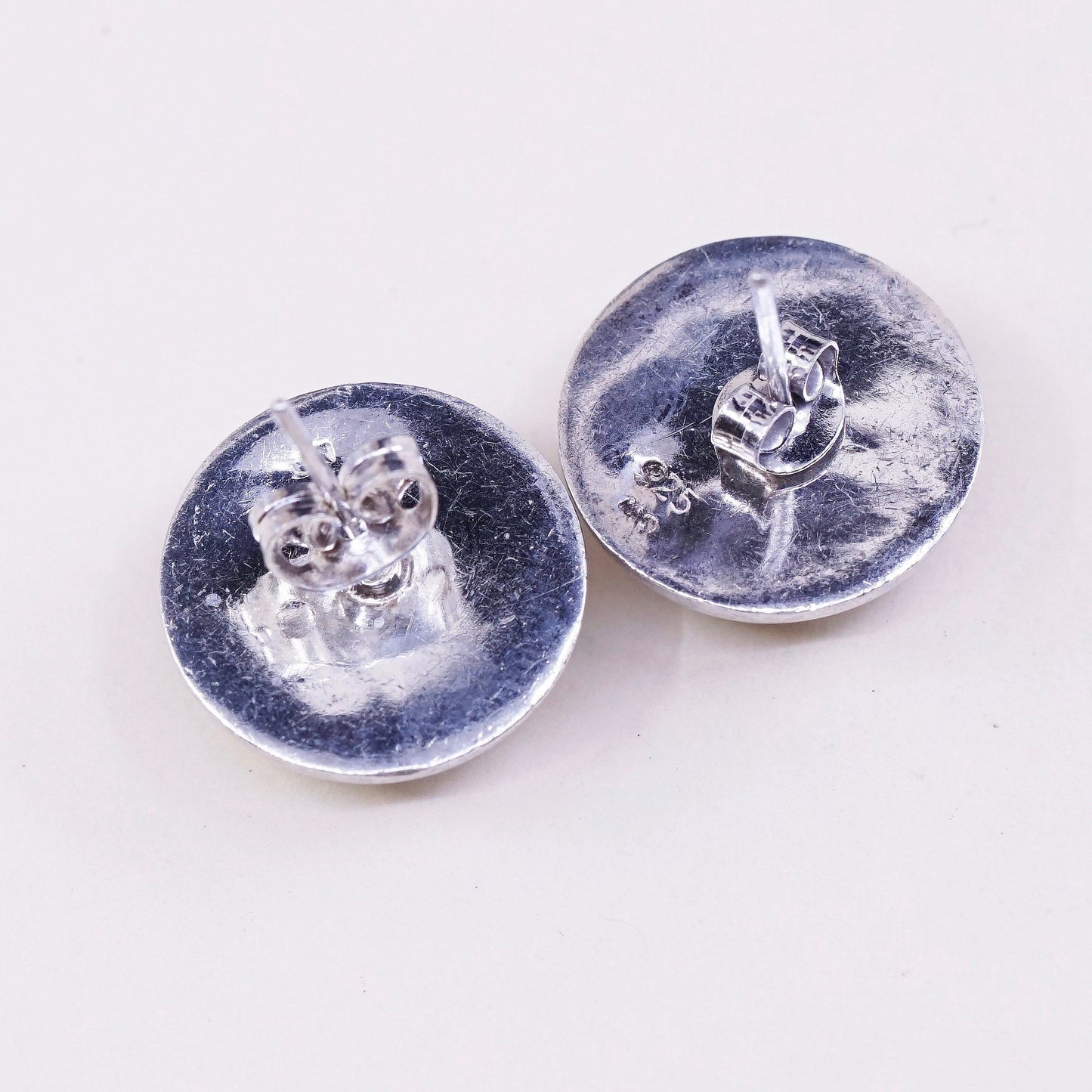 0.5”, Vintage sterling silver button studs, handmade puffy 925 earrings