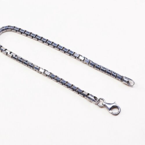 8.25”, 4mm, Vtg Sterling Silver bracelet, 925 Italy Solid Box chain, Stamped 925