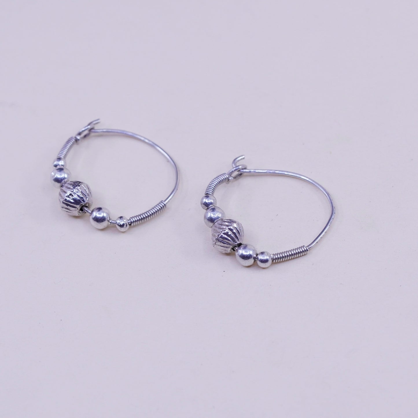 0.75”, Vintage sterling 925 silver loop handmade earrings, bali wired hoops