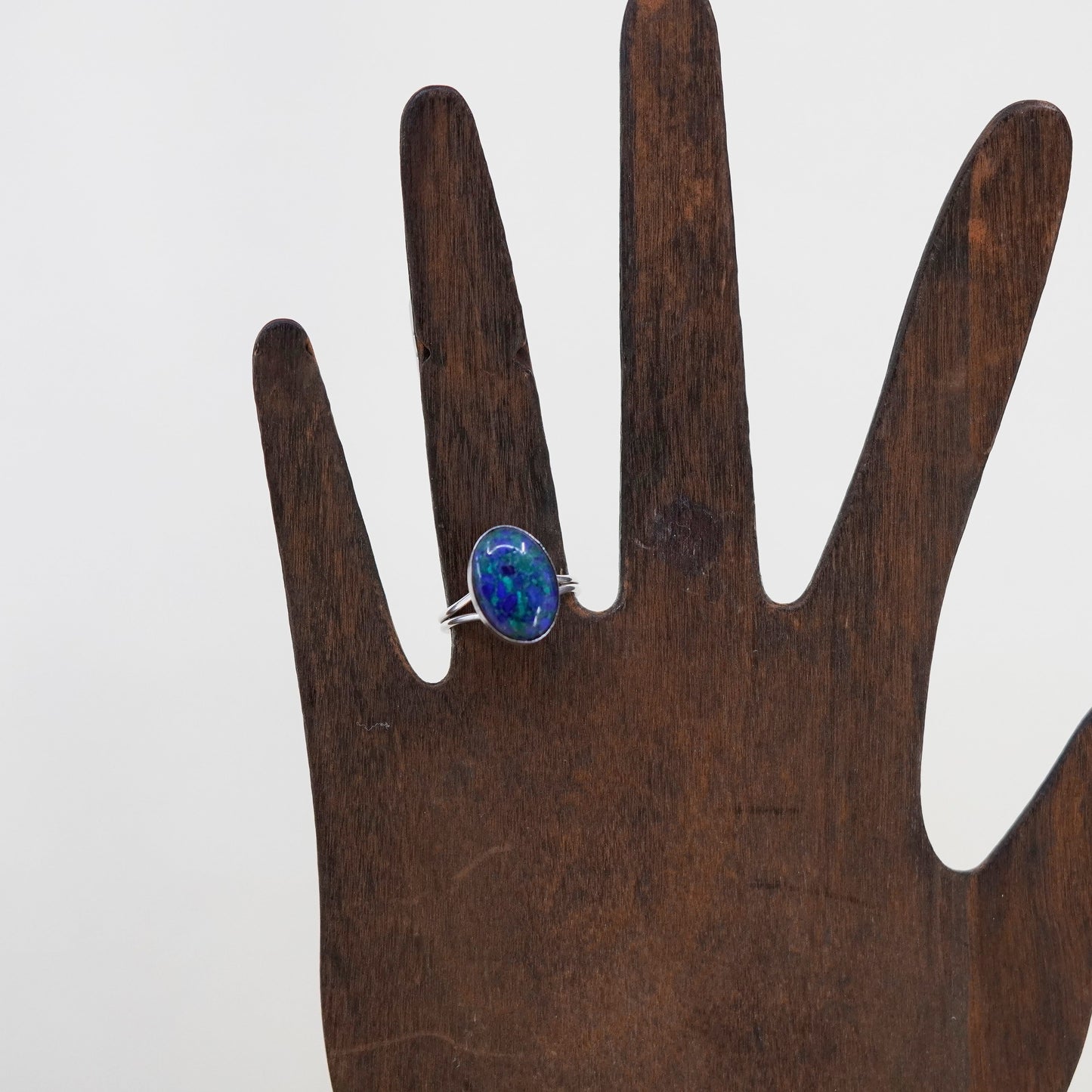 Size 5, Vintage sterling 925 silver handmade ring with azurite inlay