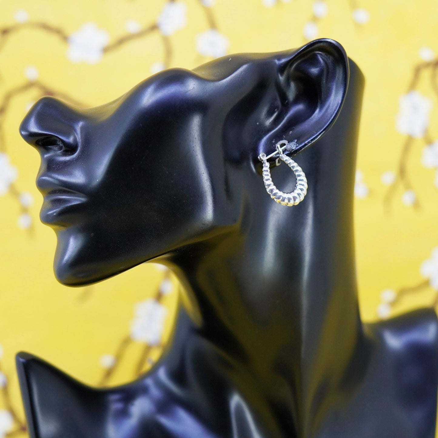 0.75”, Vintage Sterling silver handmade earrings, 925 twisted hoops