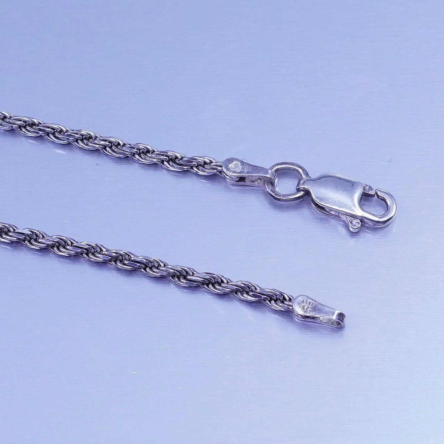 20” 2mm, vintage Sterling 925 silver bold rope chain necklace