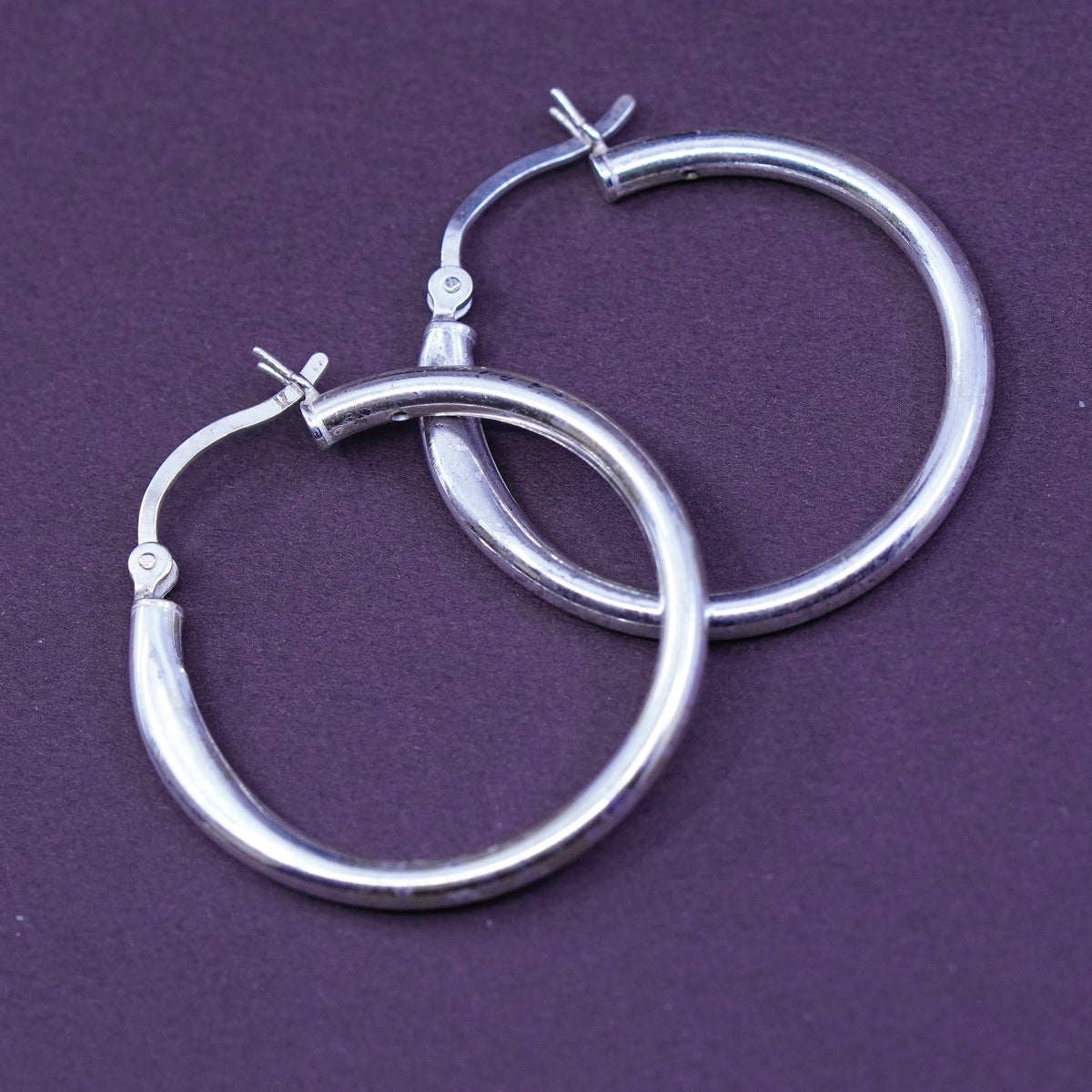 1”, Vintage Sterling silver handmade earrings, 925 silver hoops