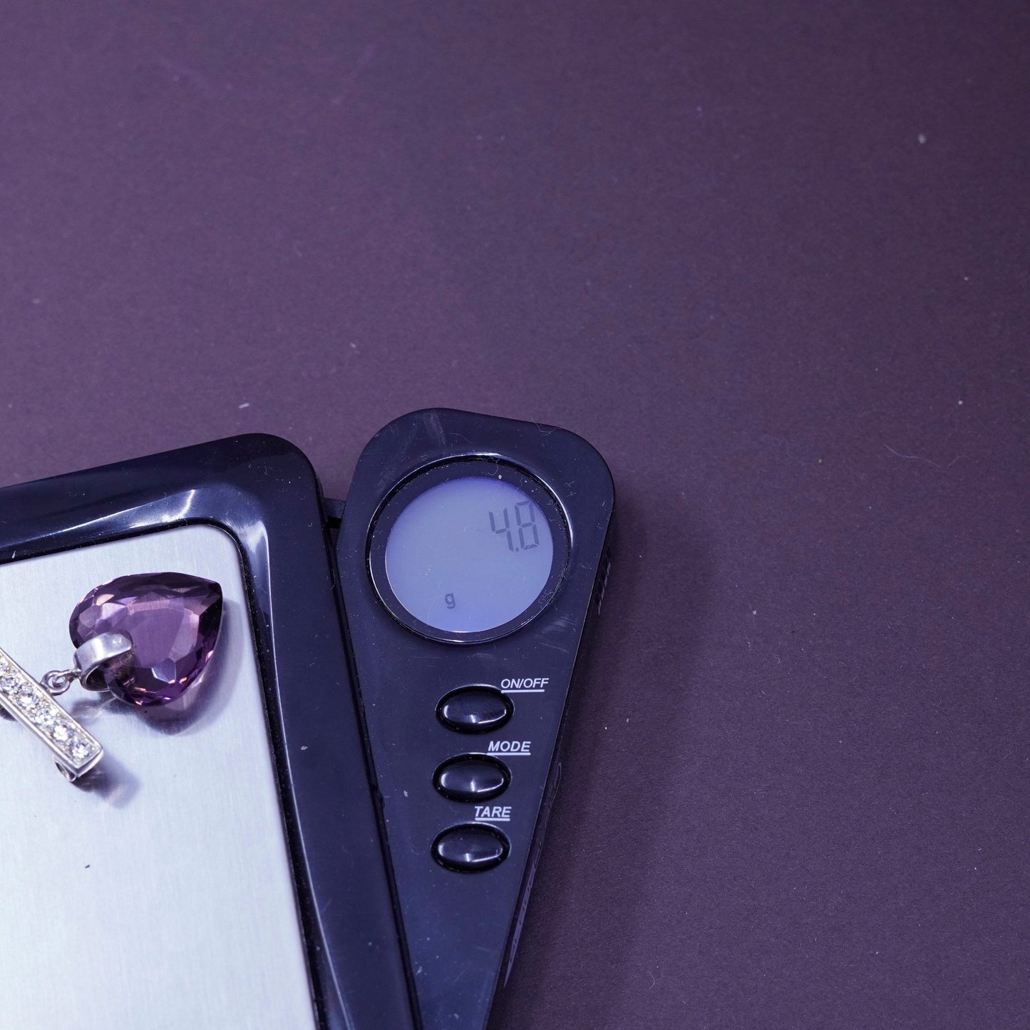 Vintage handmade sterling 925 silver brooch with heart purple Crystal and Cz