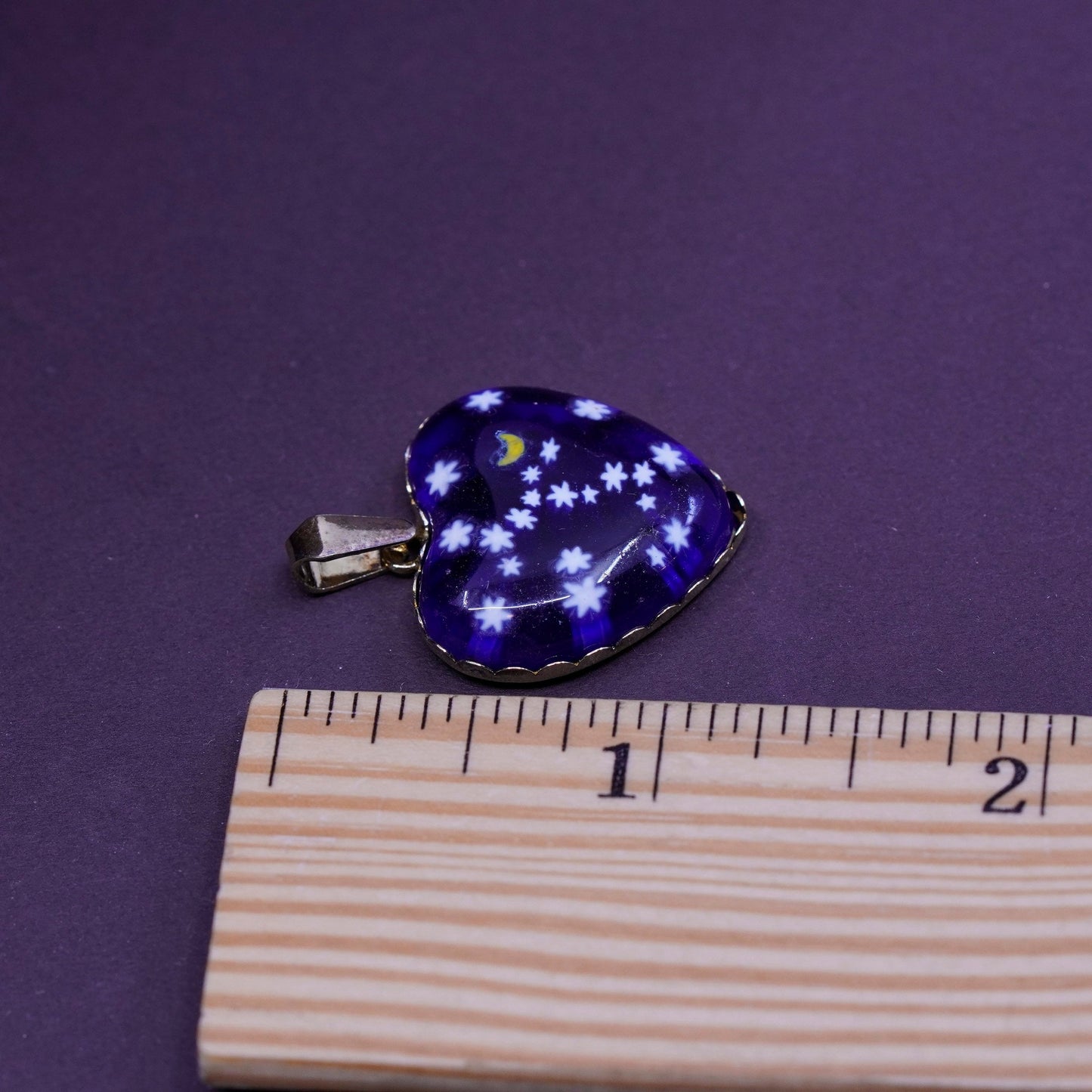 vermeil gold filled Sterling silver pendant, 925 heart blue artisan star glass