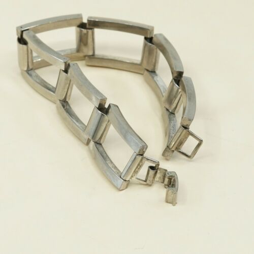 7”, Vintage Mexico Sterling 925 Silver Tennis bold rectangular link Bracelet