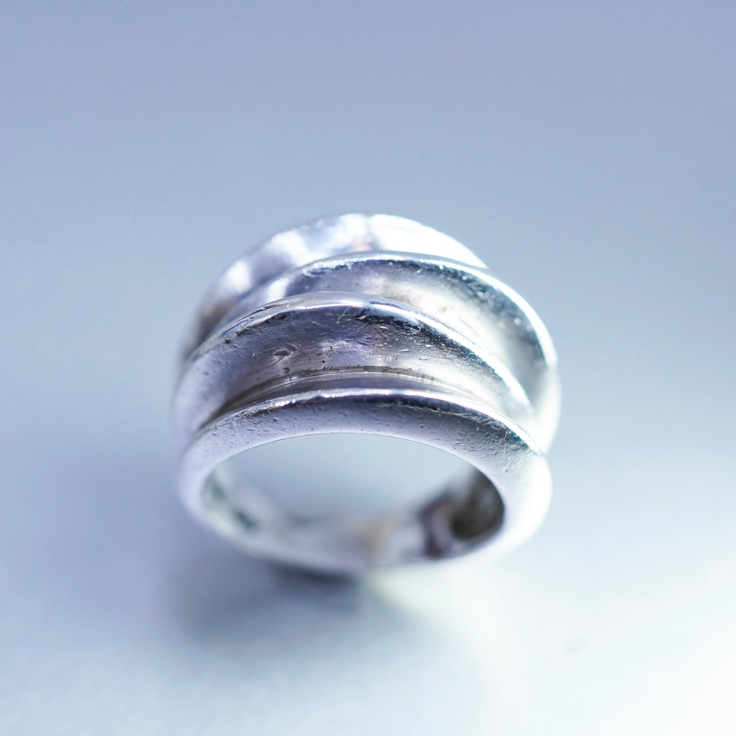 Size 8.5, vintage Sterling 925 silver handmade ring, modern ribbed band