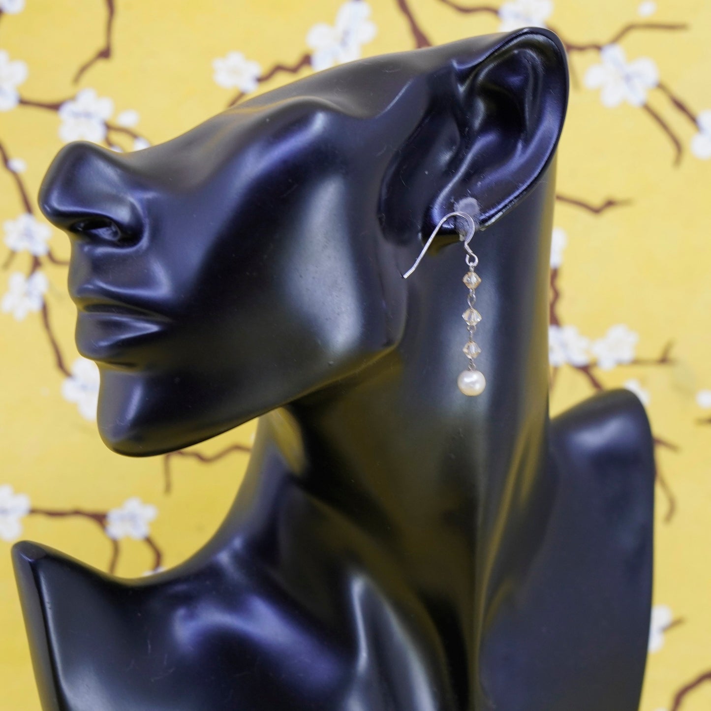 Vintage Sterling 925 silver handmade earrings with orange crystal and pearl