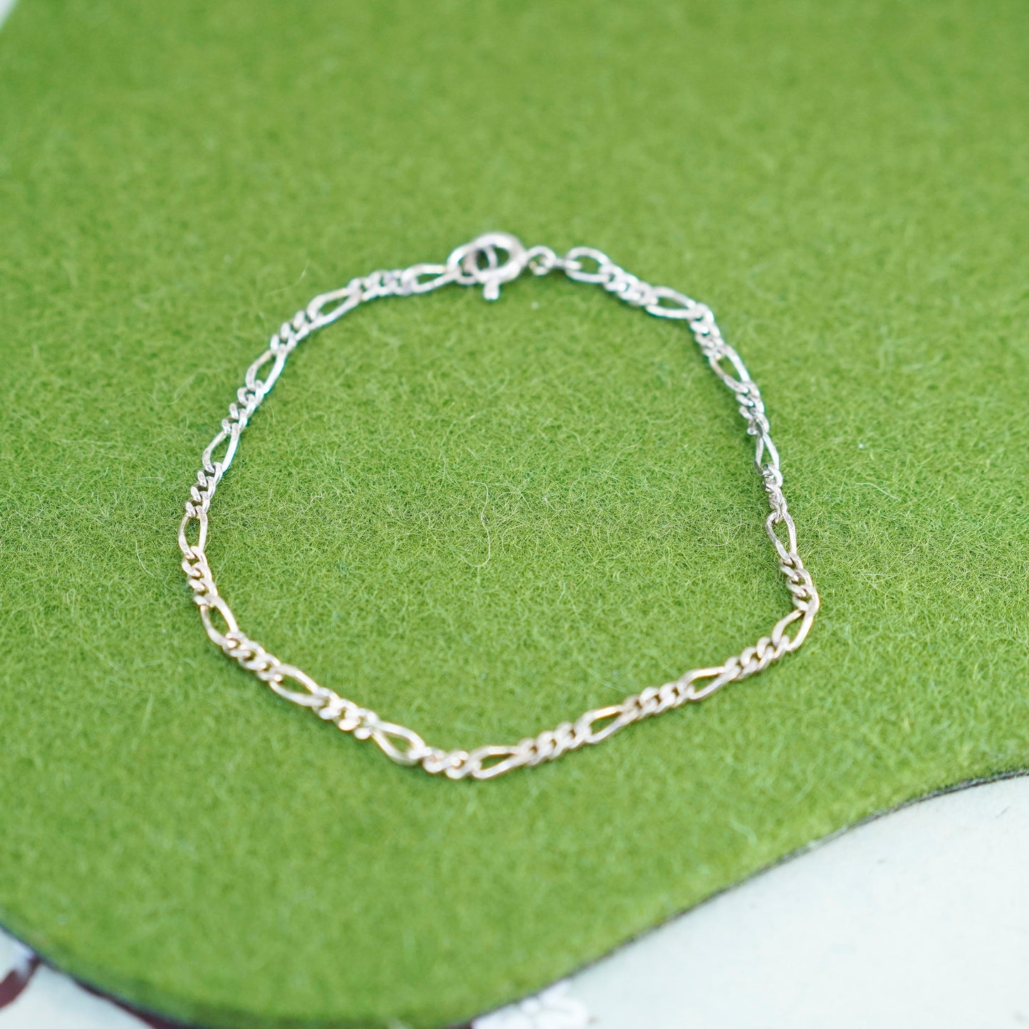 7”, 2mm, Vintage sterling 925 silver bracelet, Italy figaro chain