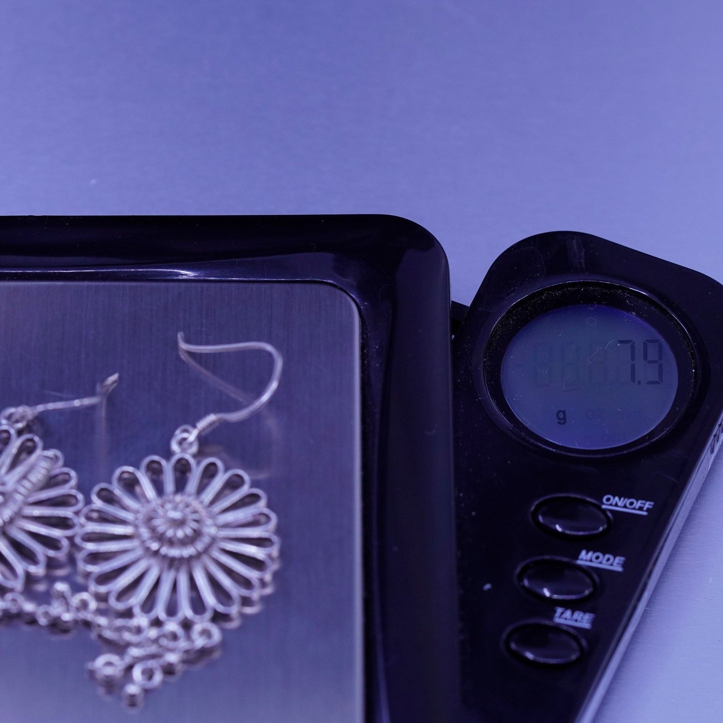 Vintage Sterling 925 silver handmade filigree flower earrings, stamped 925