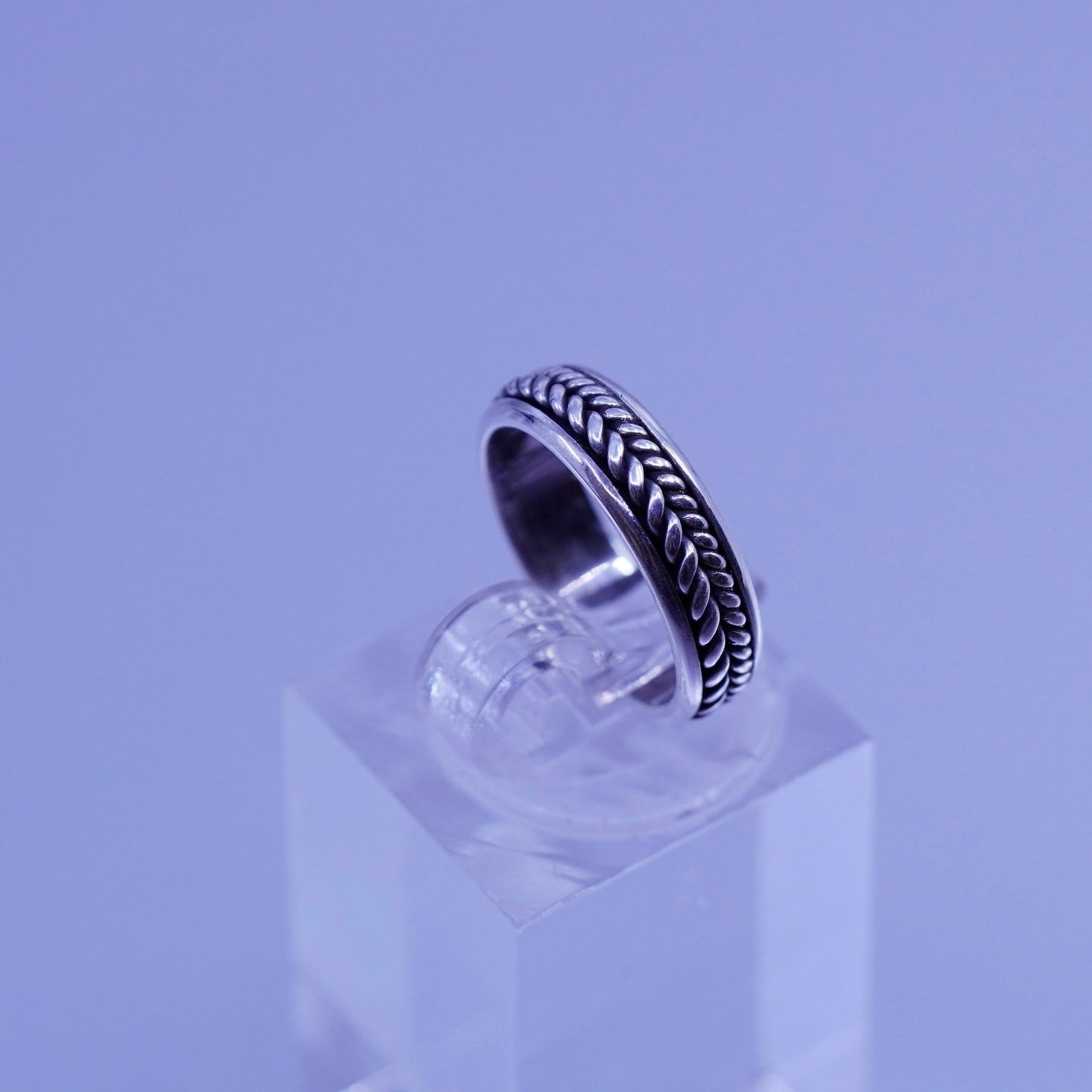 Size 3, vintage BA Suarti Sterling 925 silver open pinky ring, band with cable