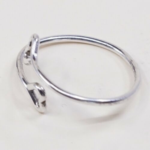 Size 7, Vtg Sterling Silver Handmade Ring, 925 Silver Band W/ Double Heart