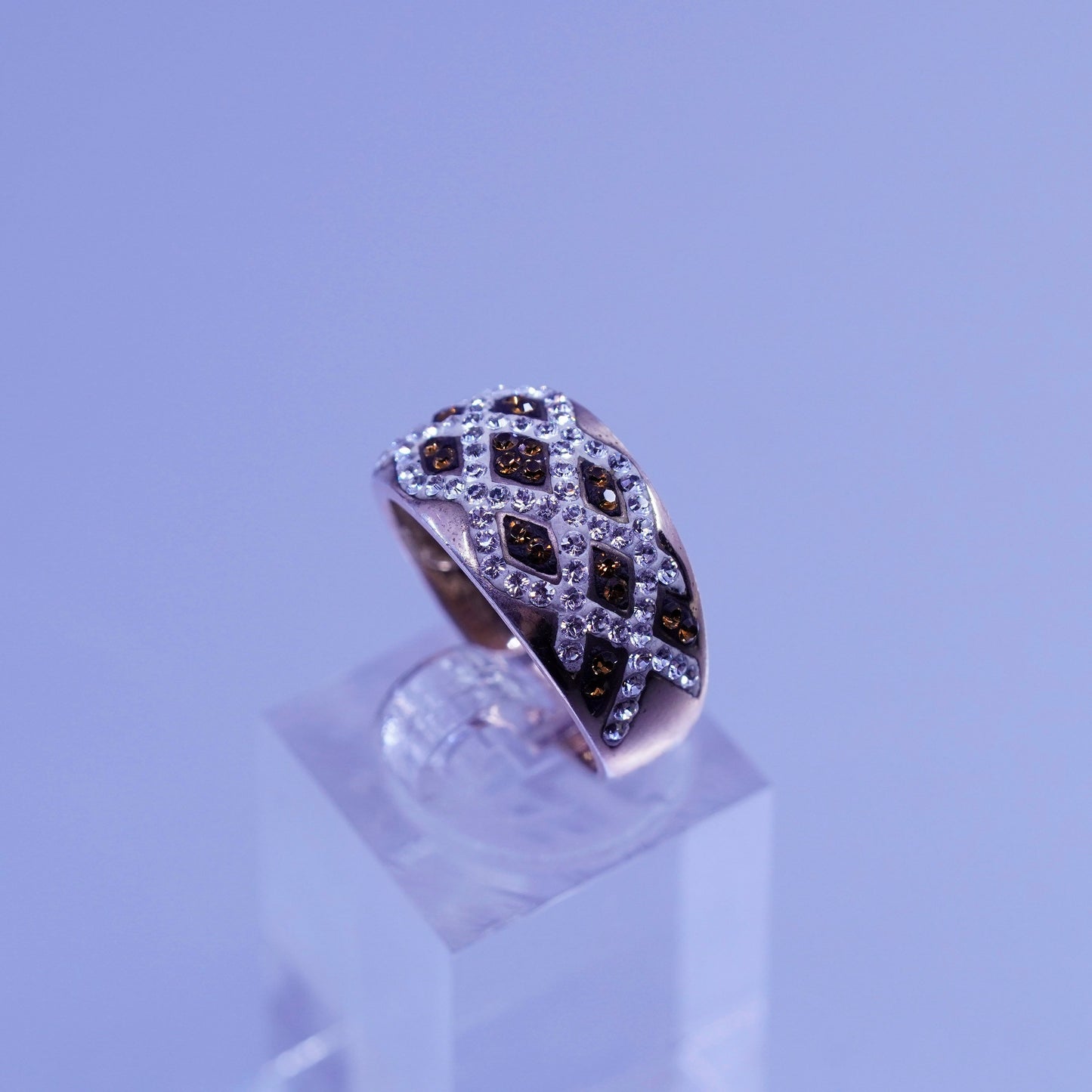 Size 7, vermeil rose gold over Sterling 925 silver band ring orange cluster Cz