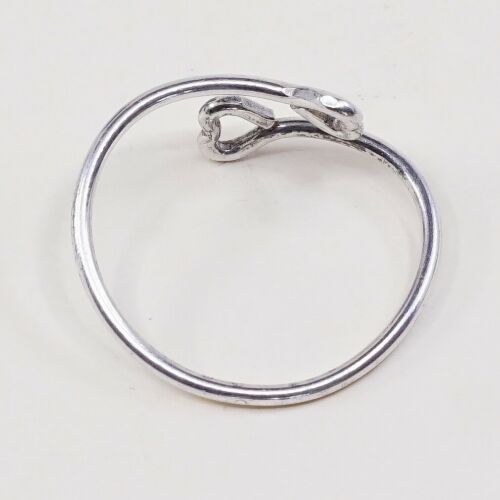 Size 7, Vtg Sterling Silver Handmade Ring, 925 Silver Band W/ Double Heart