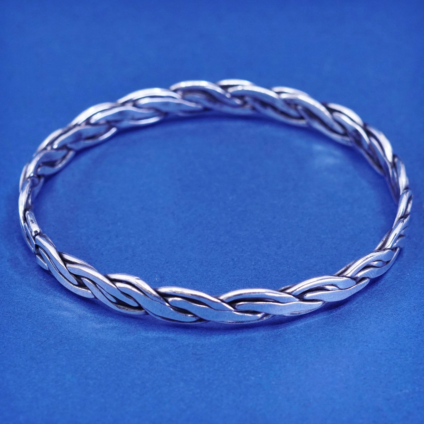 8”, vtg Taxco mexico sterling silver handmade bracelet 925 twisted cable bangle