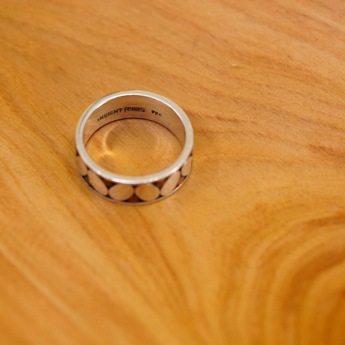size 10, ancient echoes Sterling silver ring, textured 925 band copper dots
