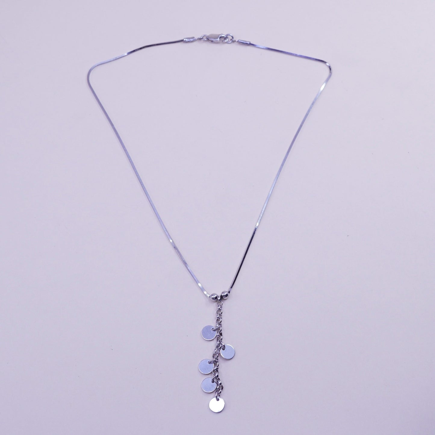 16”, vintage Sterling 925 Silver snake Necklace with cluster disc pendant