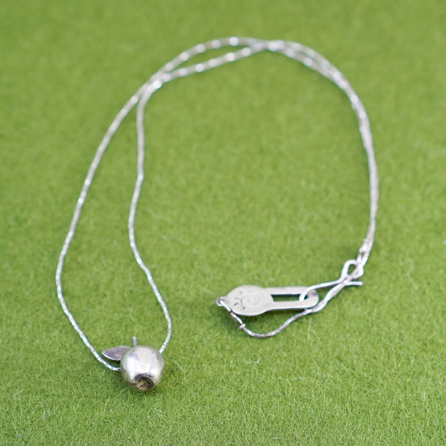 16”, sterling 925 silver handmade necklace, twisted snake chain Apple pendant