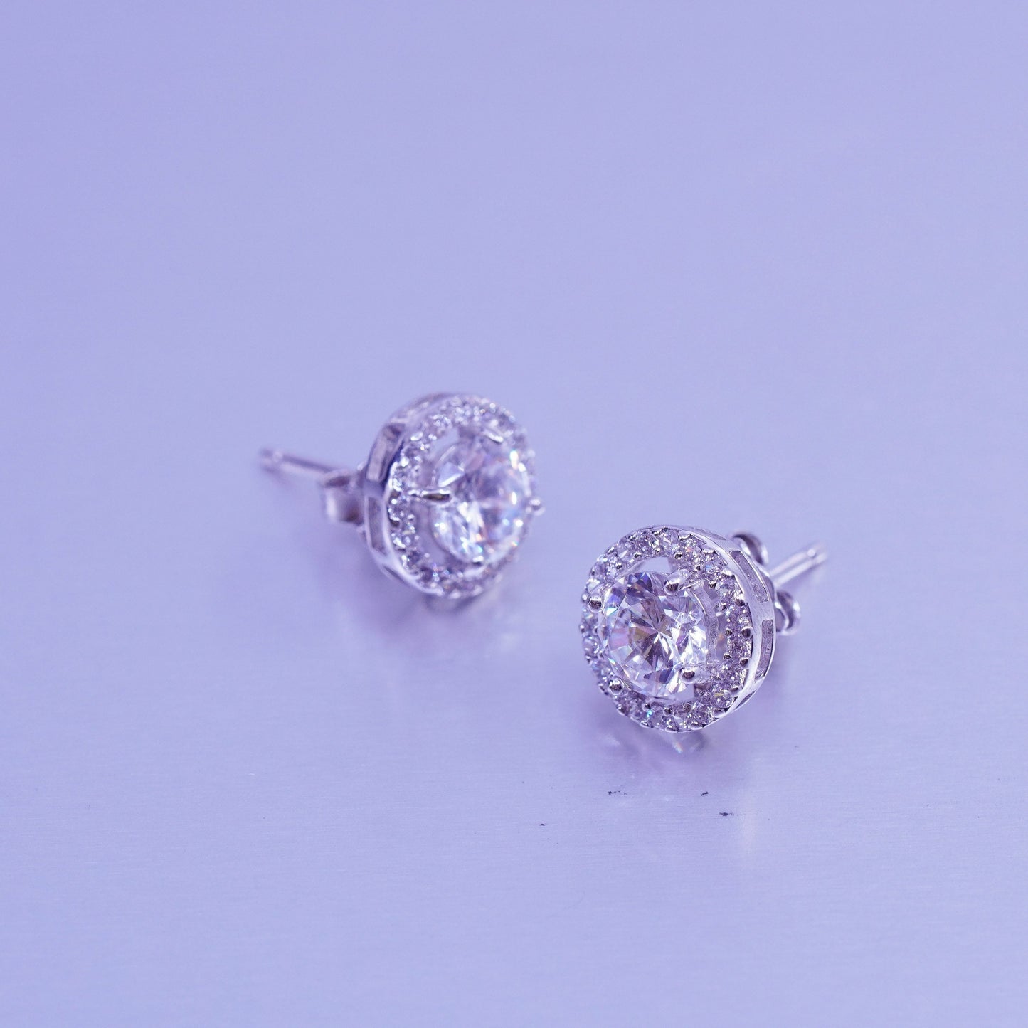 Vintage Sterling 925 silver earrings, studs with cz inlay