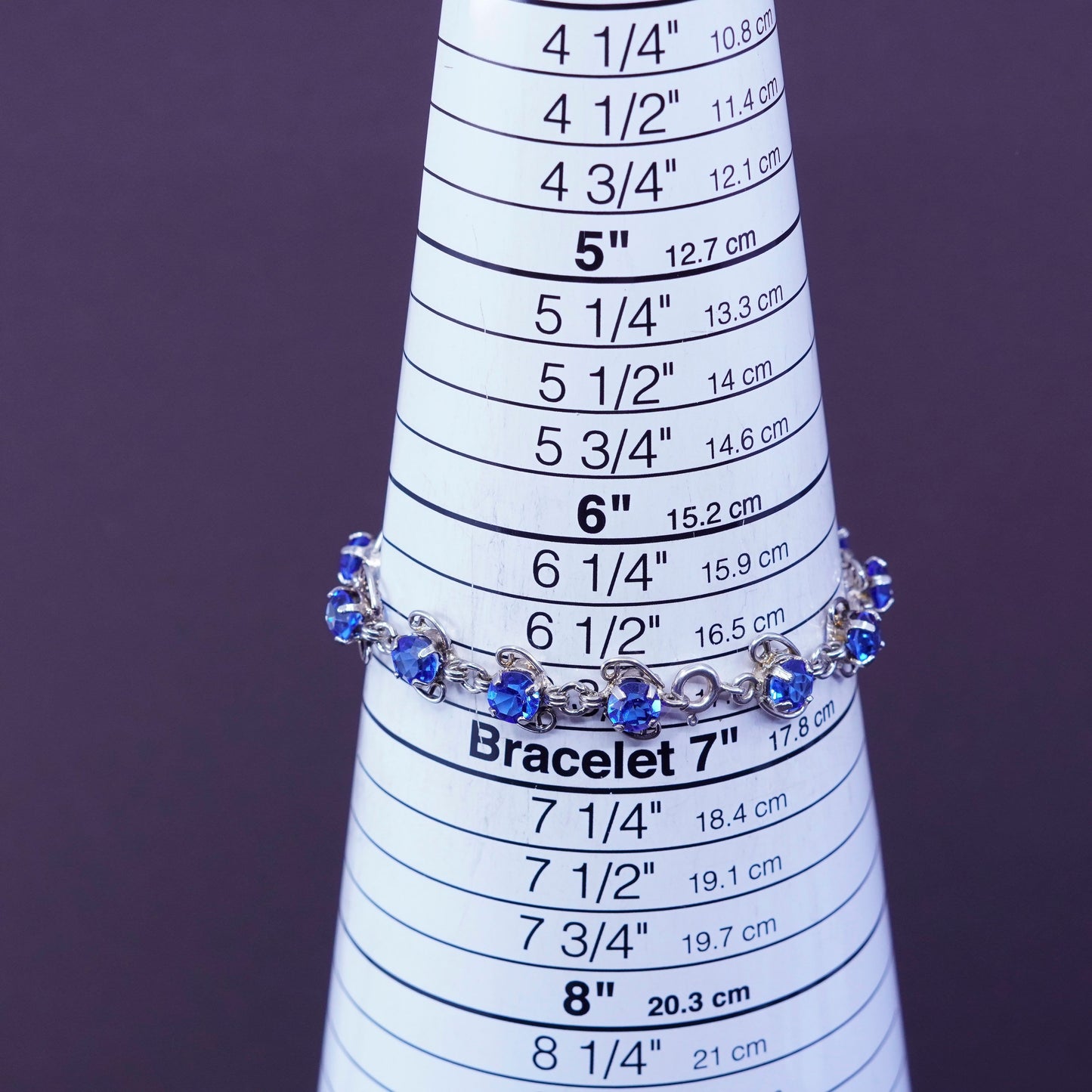 6.75”, vintage Sterling 925 silver handmade bracelet with blue topaz inlay