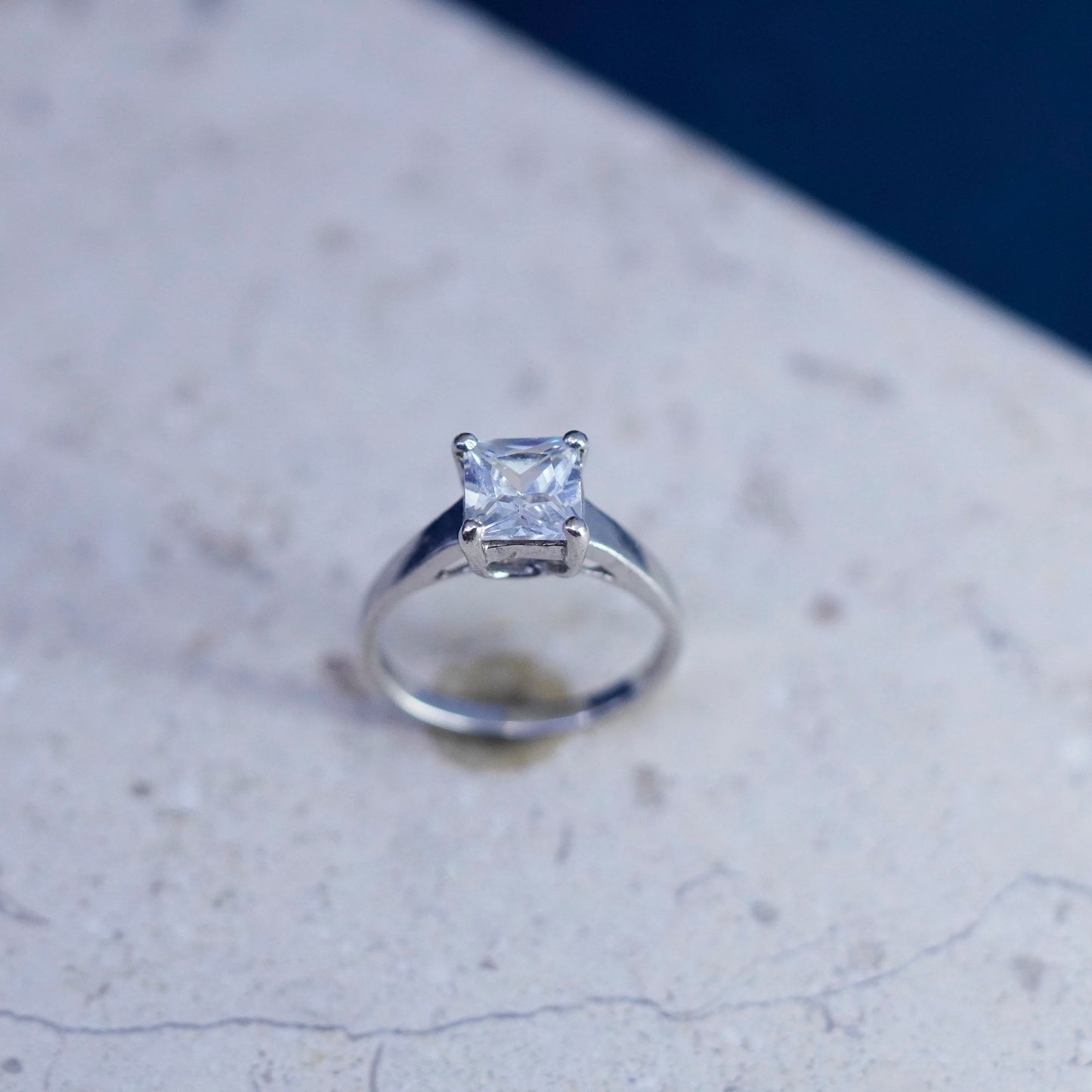 Size 7, vintage Sterling 925 silver handmade engagement ring with cz