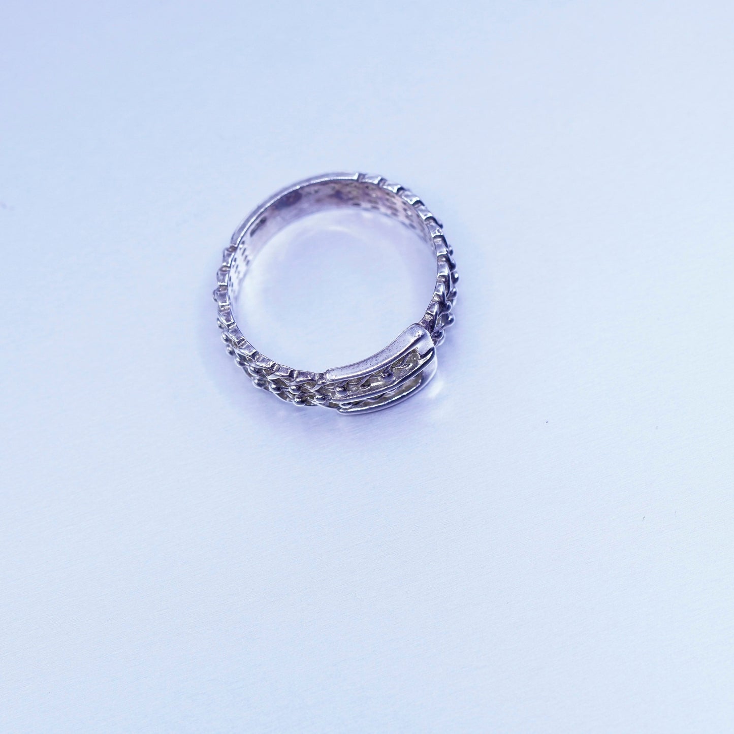 Size 7, vtg southwestern Sterling 925 silver handmade ring, filigree belt band
