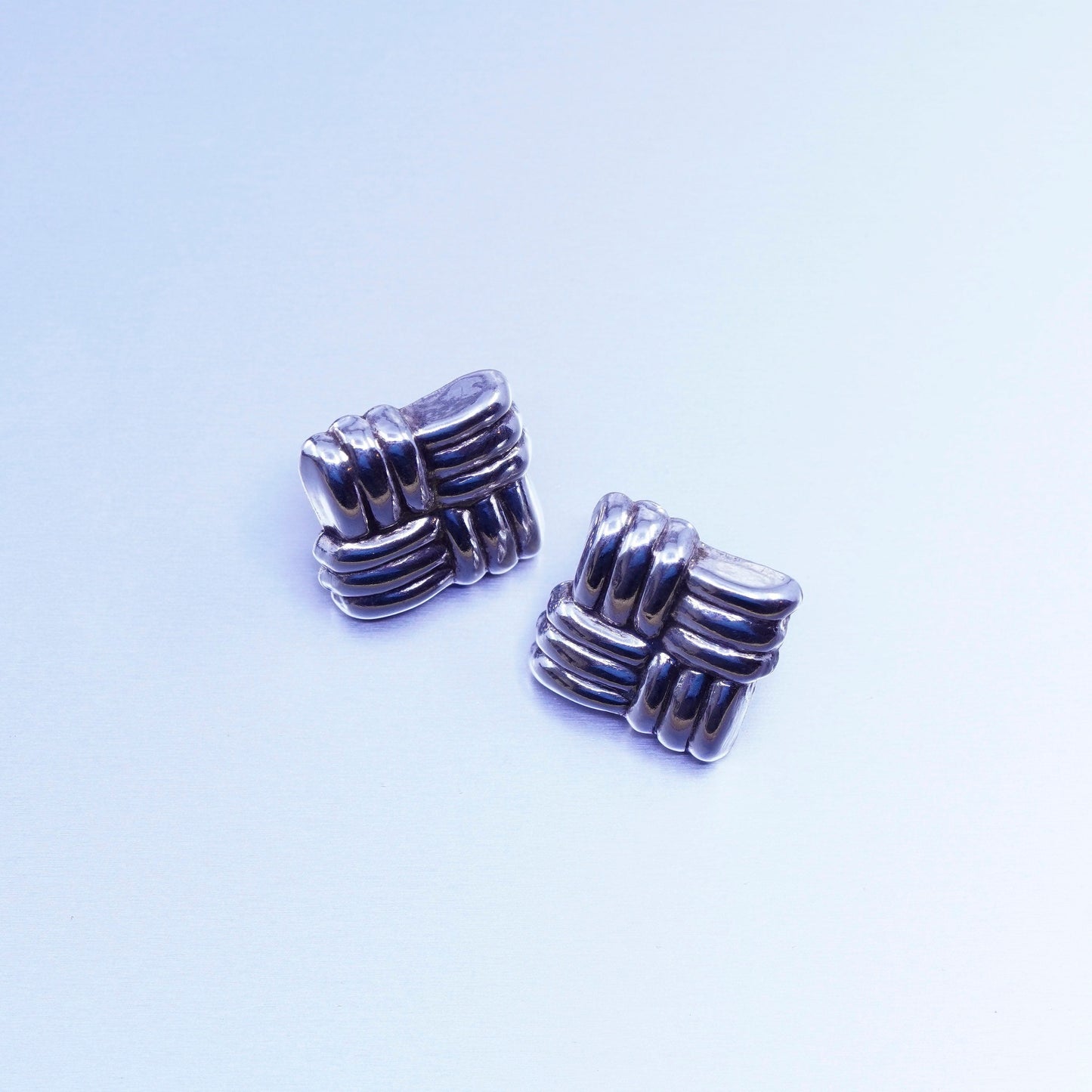 Vintage Sterling 925 silver handmade earrings, square textured studs