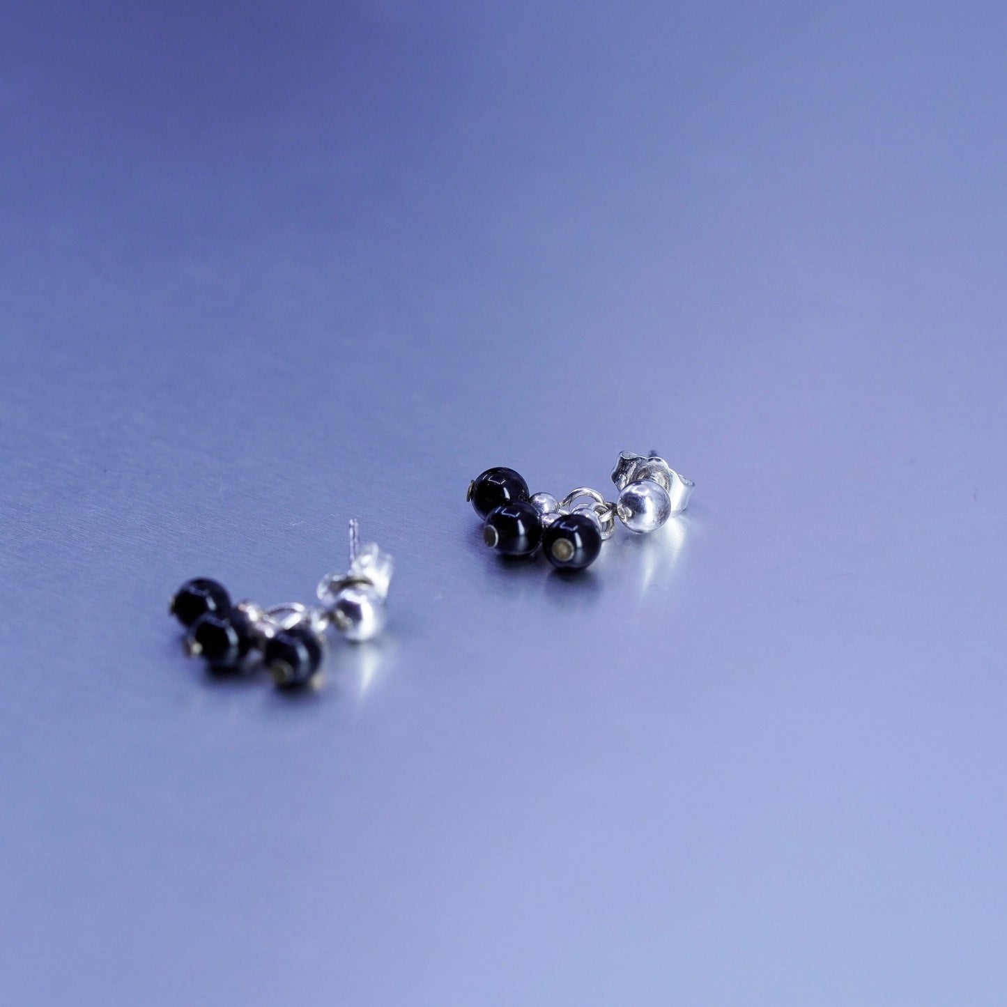 Vintage Sterling 925 silver handmade earrings with obsidian beads